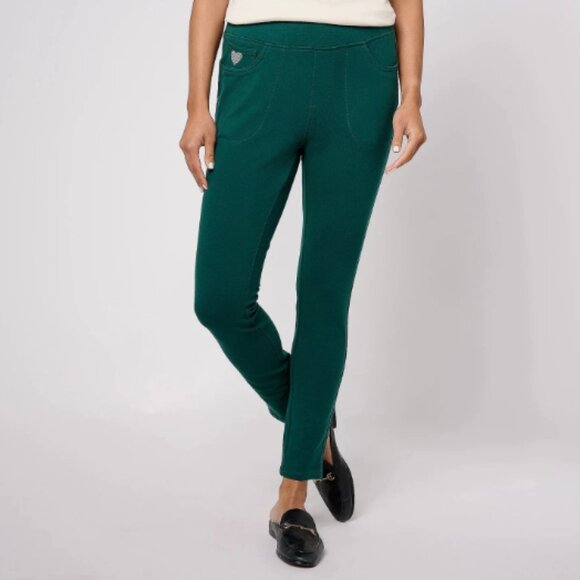 Quacker Factory DreamJeannes Flat Waistband Leggings-Evergreen-Short Med-A623764 - Picture 1 of 2